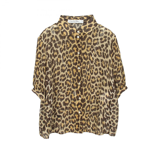 Dior Bee Embroidery Leopard Sheath Long Sleeve Silk Shirt