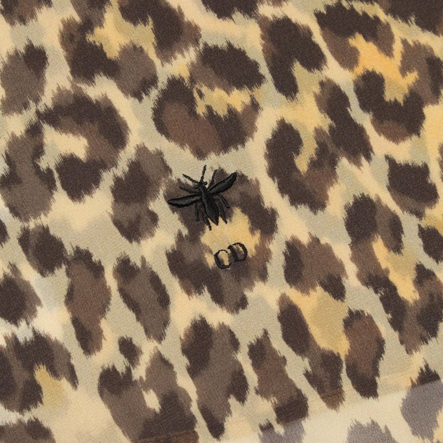 Dior Bee Embroidery Leopard Sheath Long Sleeve Silk Shirt — view 7