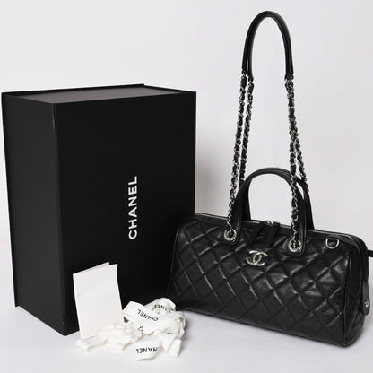 Chanel Chain Bag Base CC Logo Caviar Leather Black Silver
