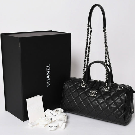Chanel Chain Bag Base CC Logo Caviar Leather Black Silver