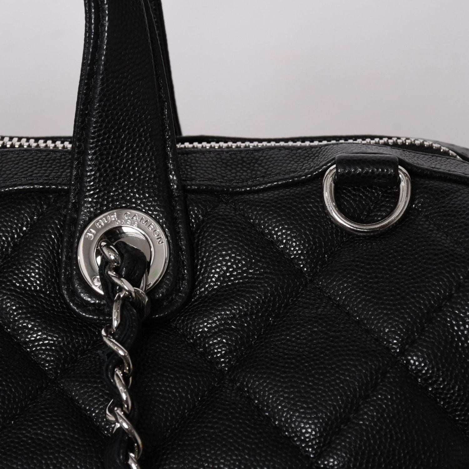 Chanel Chain Bag Base CC Logo Caviar Leather Black Silver — view 6