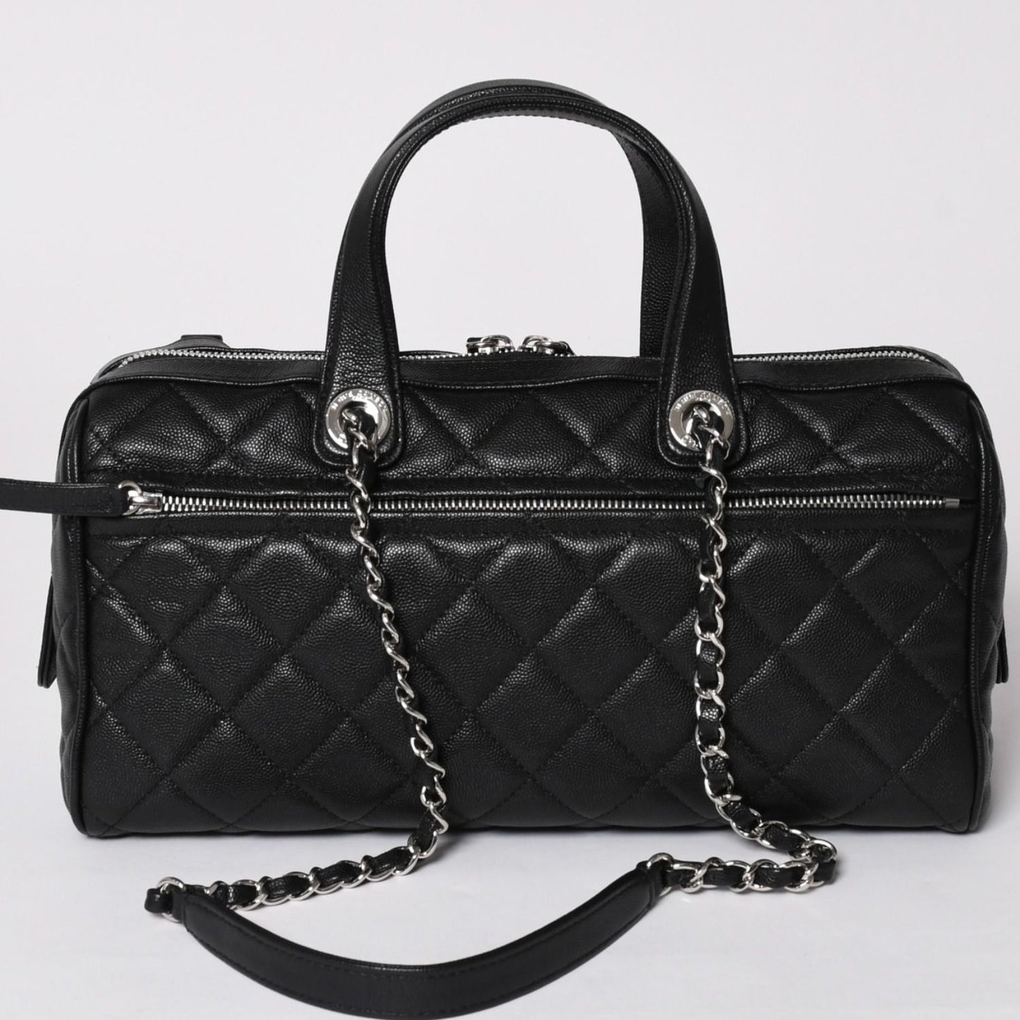 Chanel Chain Bag Base CC Logo Caviar Leather Black Silver — view 3