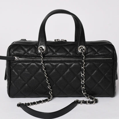 Chanel Chain Bag Base CC Logo Caviar Leather Black Silver — view 3