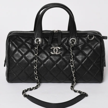 Chanel Chain Bag Base CC Logo Caviar Leather Black Silver — view 2