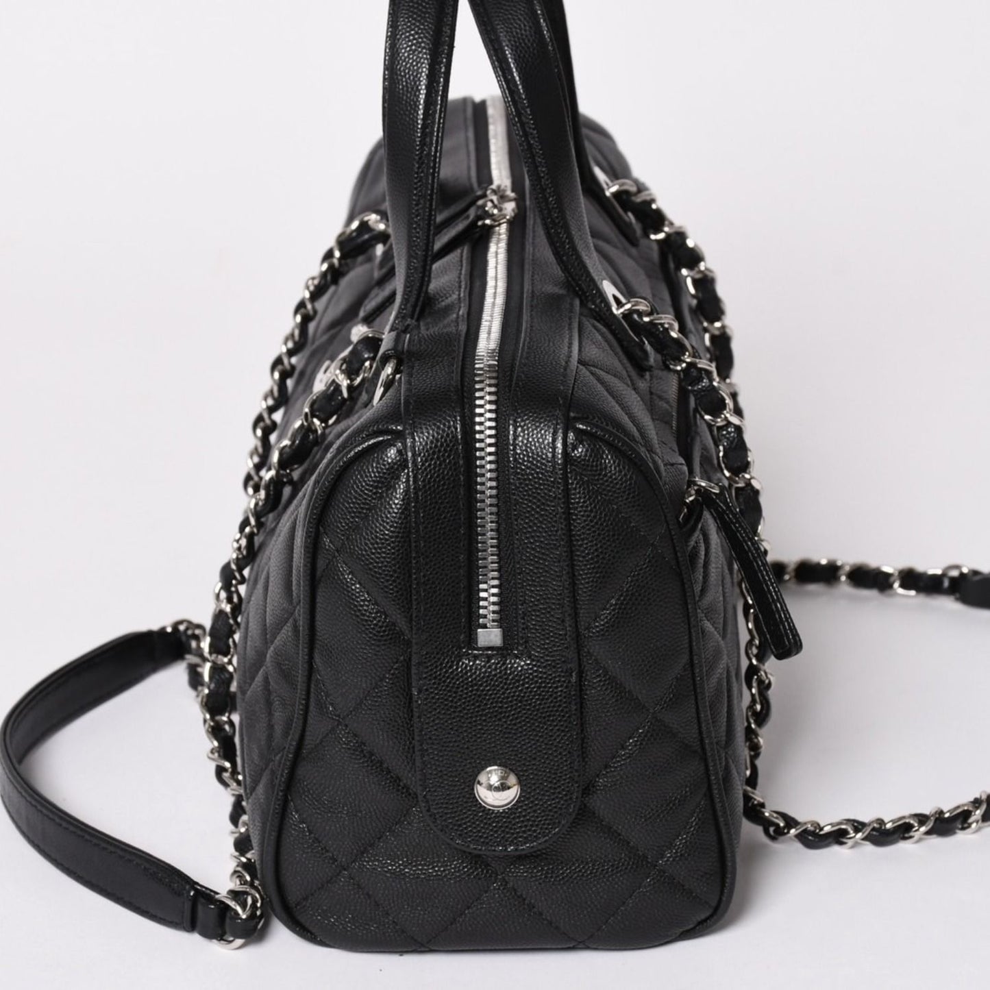 Chanel Chain Bag Base CC Logo Caviar Leather Black Silver — view 5