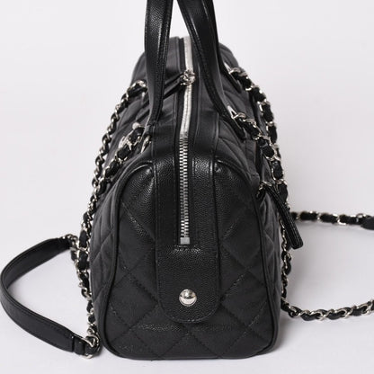 Chanel Chain Bag Base CC Logo Caviar Leather Black Silver — view 5