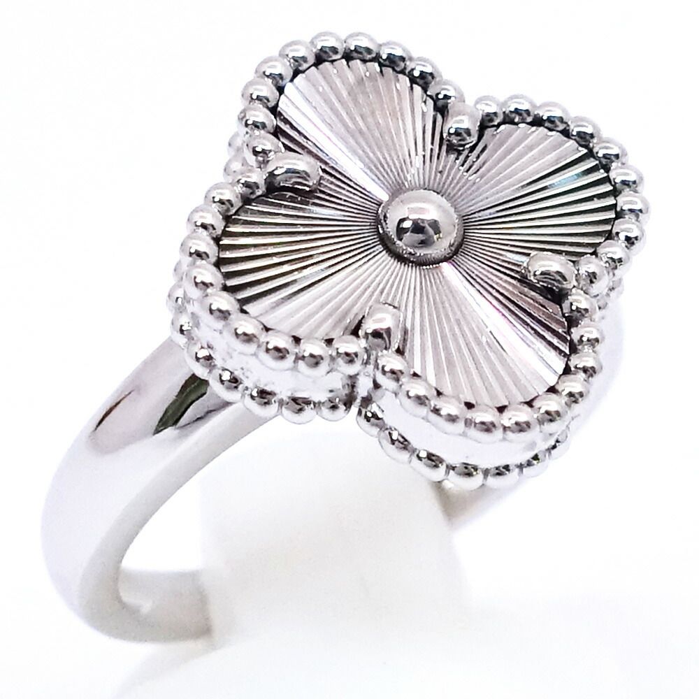 Van Cleef & Arpels 18k White Gold Vintage Alhambra Ring Guilloche — view 3