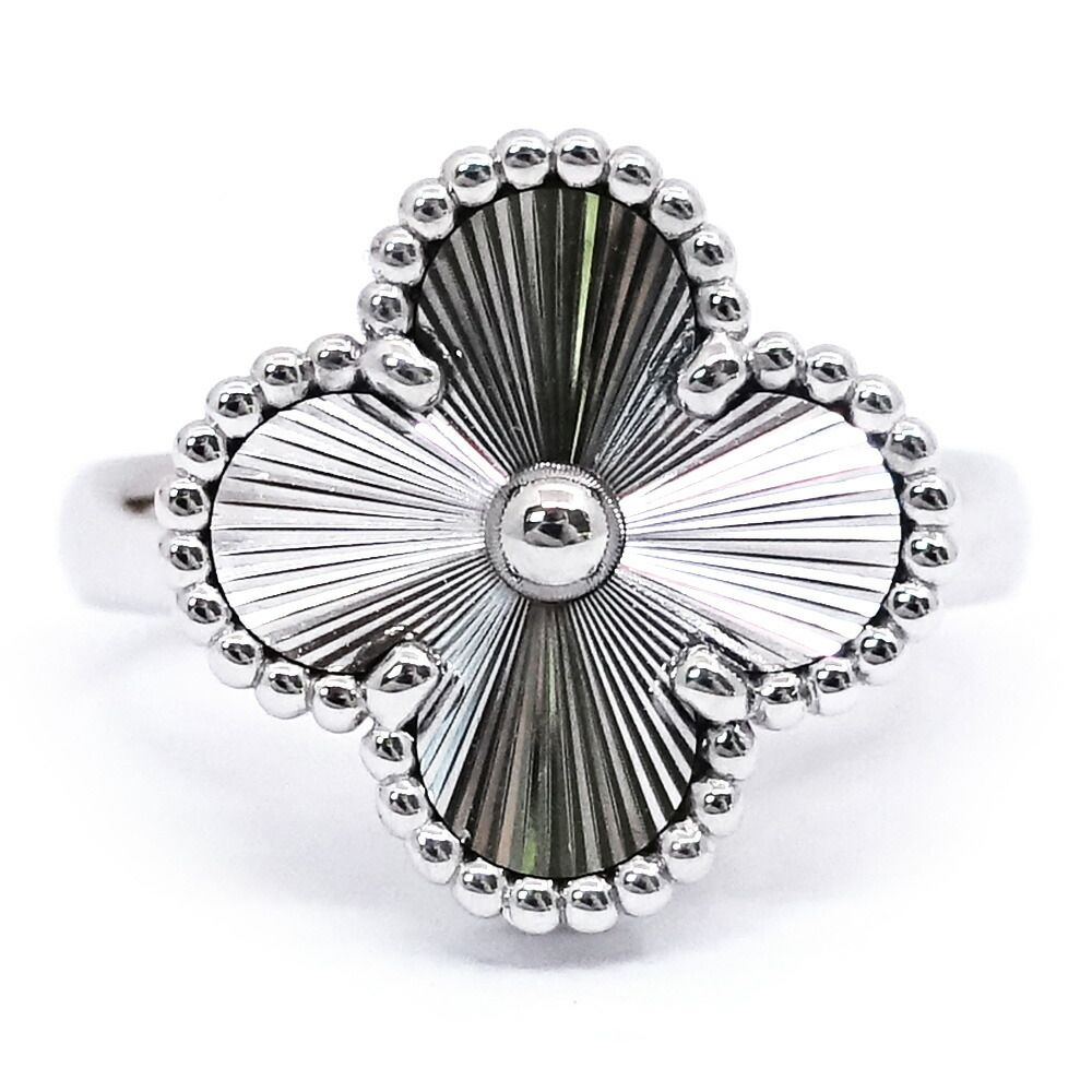 Van Cleef & Arpels 18k White Gold Vintage Alhambra Ring Guilloche