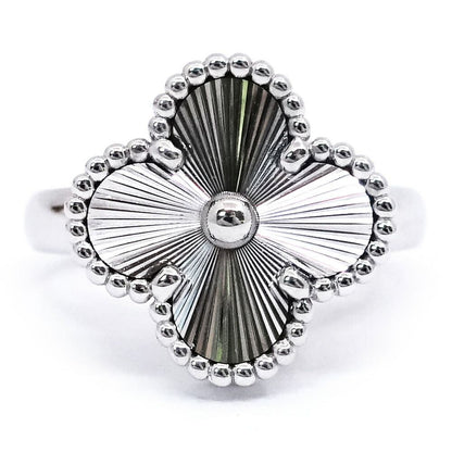 Van Cleef & Arpels 18k White Gold Vintage Alhambra Ring Guilloche