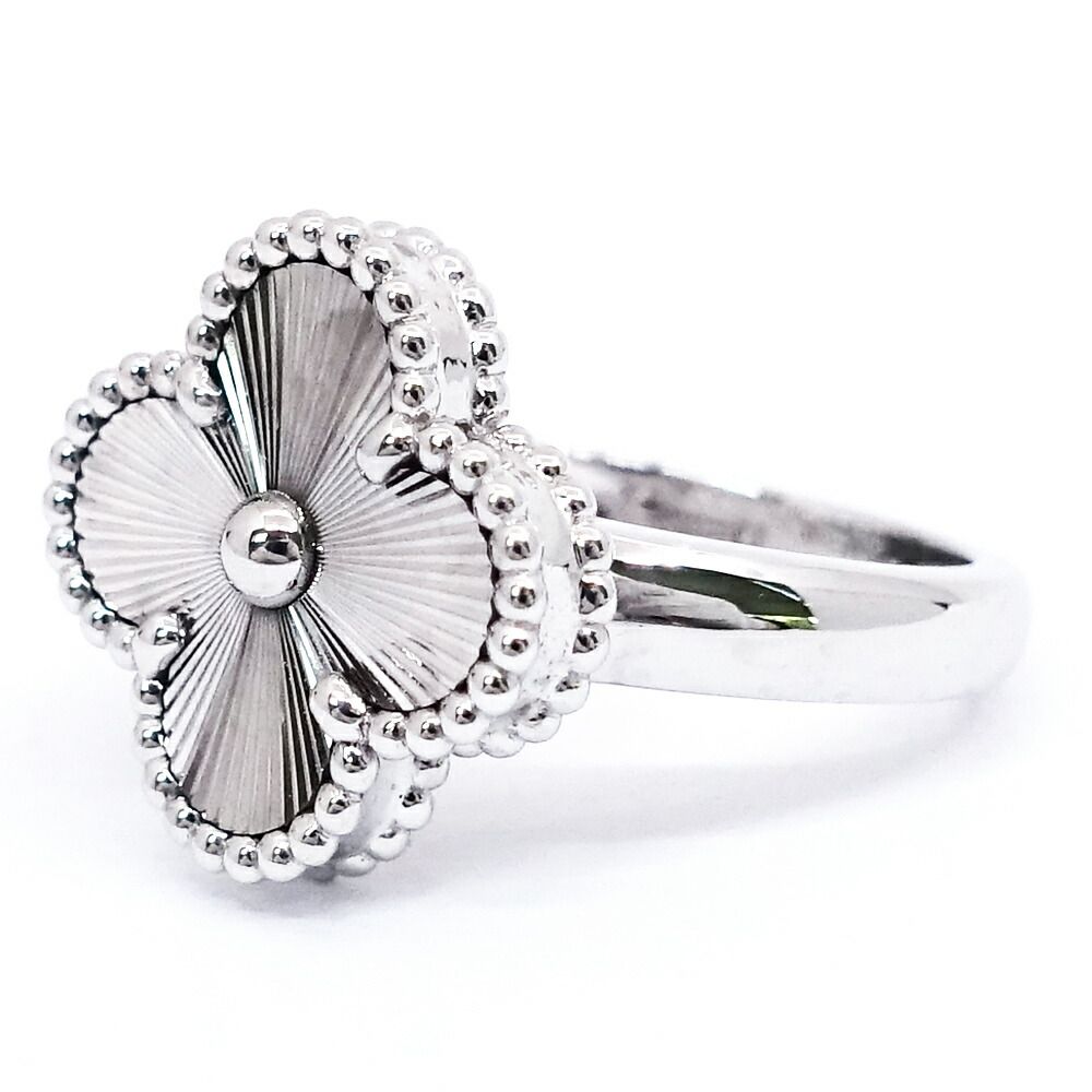 Van Cleef & Arpels 18k White Gold Vintage Alhambra Ring Guilloche — view 4