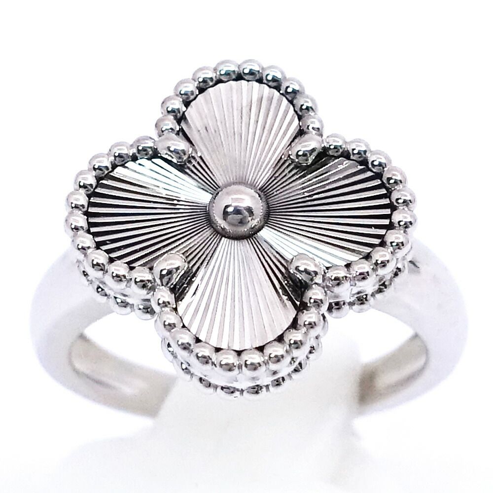 Van Cleef & Arpels 18k White Gold Vintage Alhambra Ring Guilloche — view 2