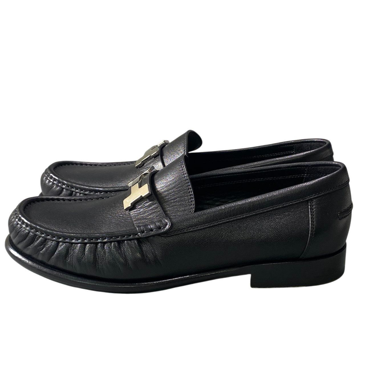 Hermes Moccasins Carlo Chevre Paris Buckle 43 Black Leather Shoes — view 3