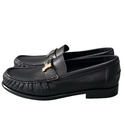 Hermes Moccasins Carlo Chevre Paris Buckle 43 Black Leather Shoes — view 3