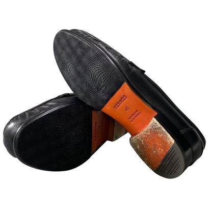 Hermes Moccasins Carlo Chevre Paris Buckle 43 Black Leather Shoes — view 6