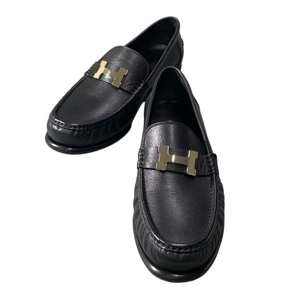 Hermes Moccasins Carlo Chevre Paris Buckle 43 Black Leather Shoes — view 5