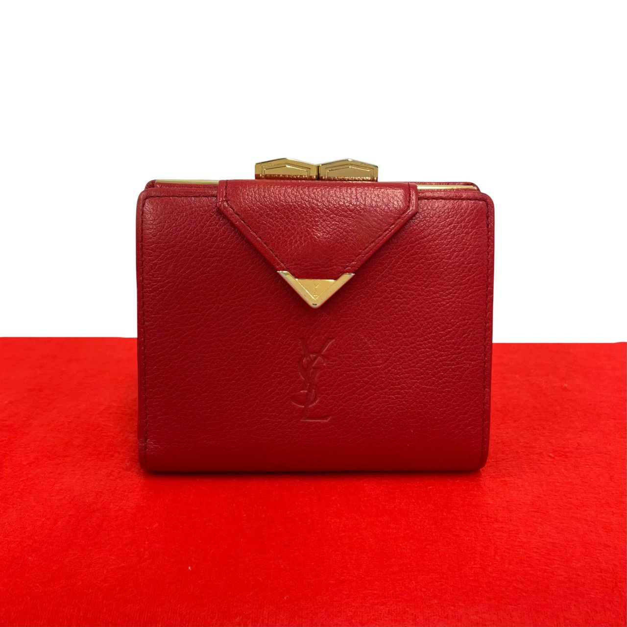 Saint Laurent Vintage YSL Logo Leather Kiss Lock Bifold Wallet