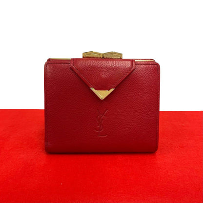 Saint Laurent Vintage YSL Logo Leather Kiss Lock Bifold Wallet