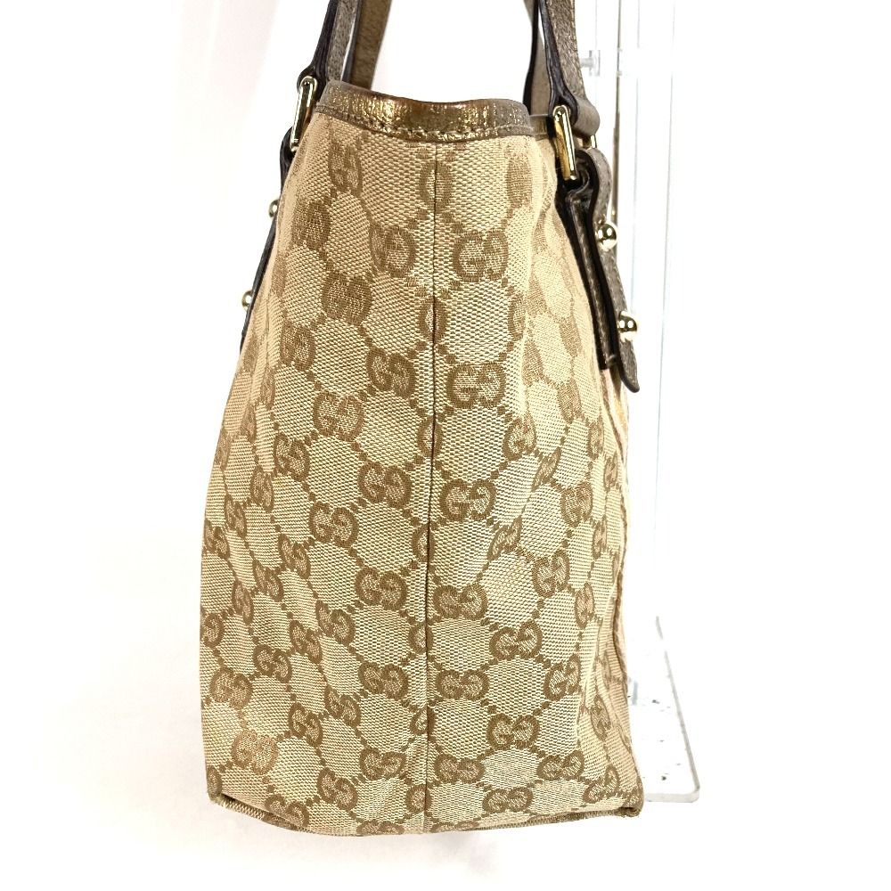 Gucci Shoulder Bag Logo GG Canvas Leather Beige — view 3
