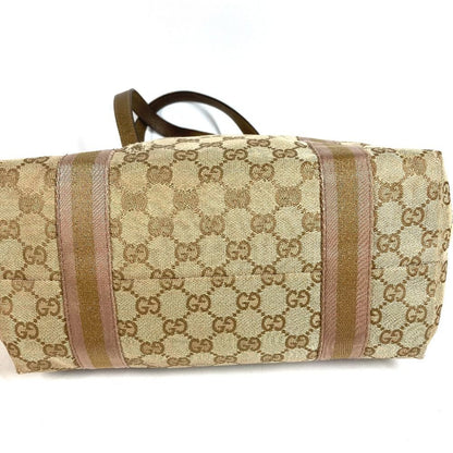 Gucci Shoulder Bag Logo GG Canvas Leather Beige — view 5