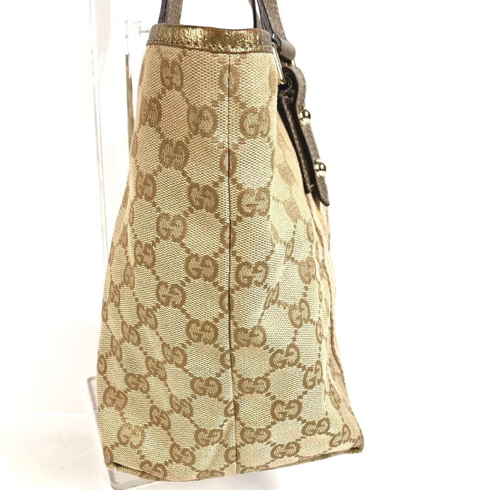 Gucci Shoulder Bag Logo GG Canvas Leather Beige — view 4