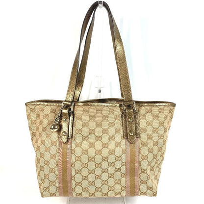 Gucci Shoulder Bag Logo GG Canvas Leather Beige
