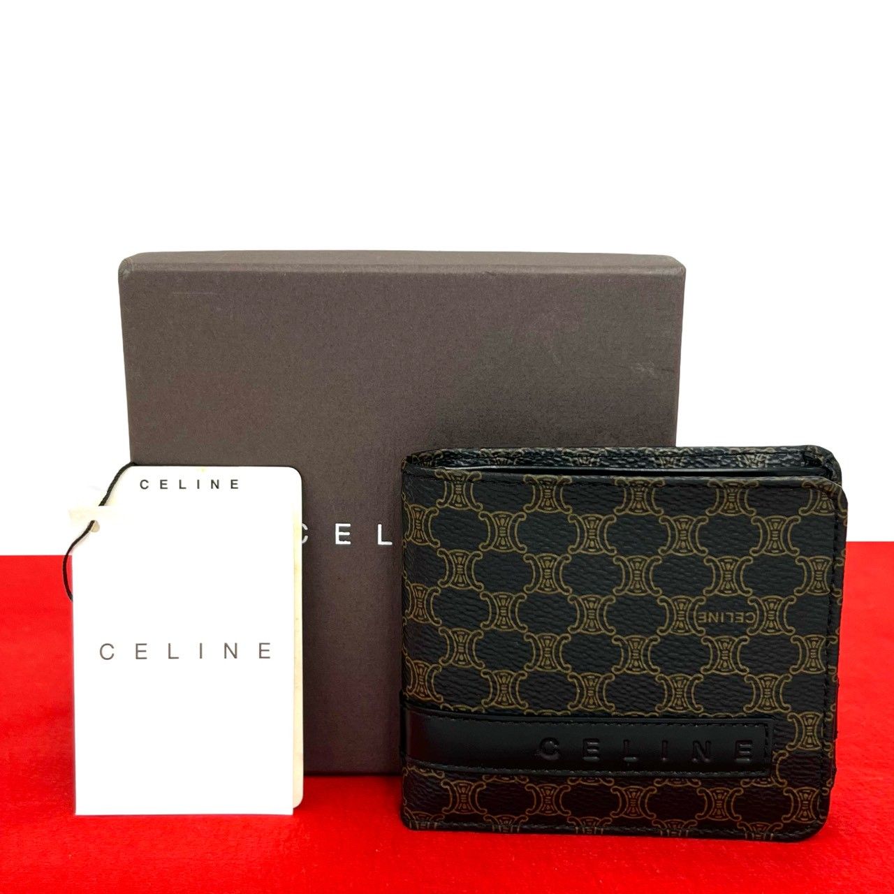 Celine Macadam Blason Pattern Logo Leather Bifold Wallet Brown Black