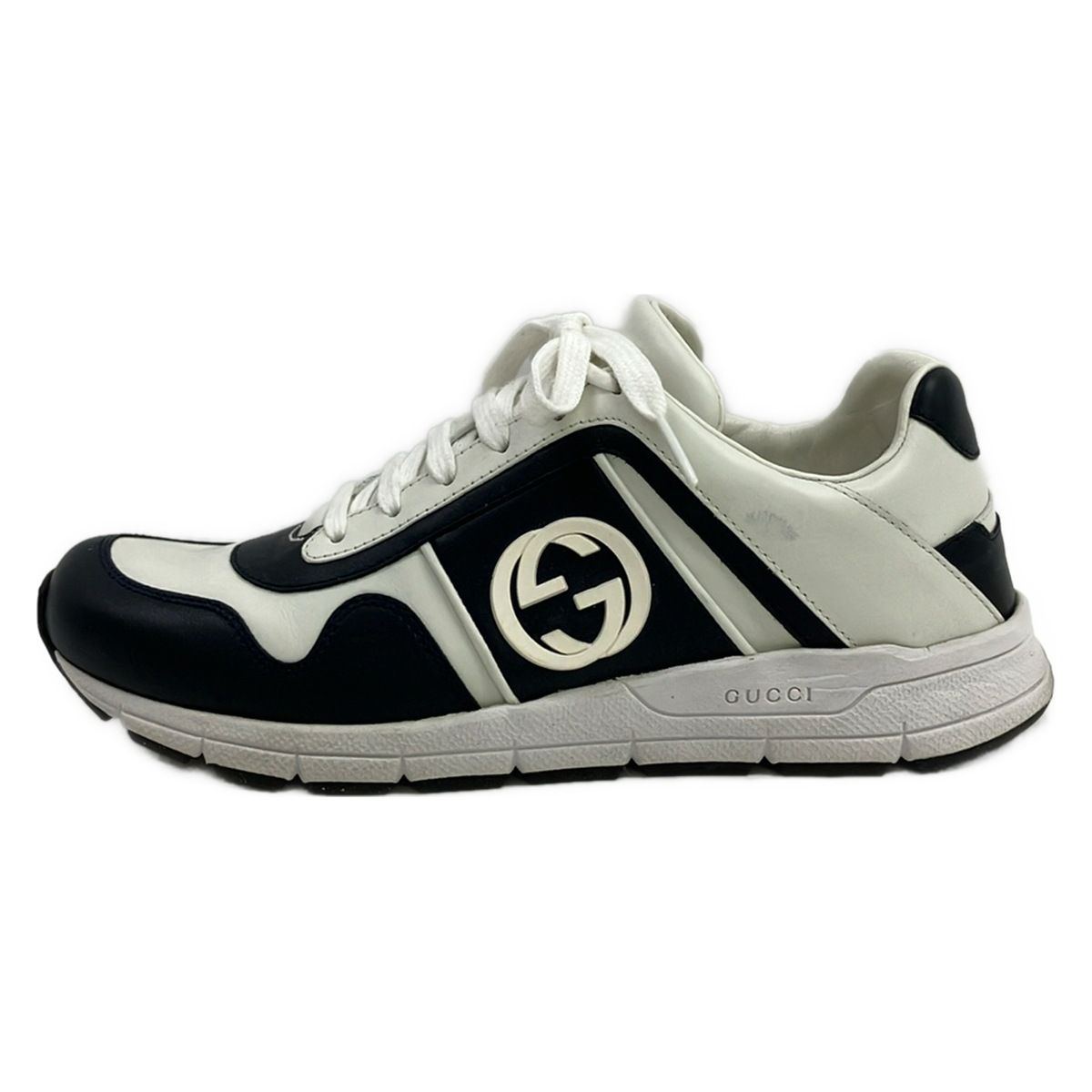 Gucci Sneakers 5.5 White Black Interlocking Leather