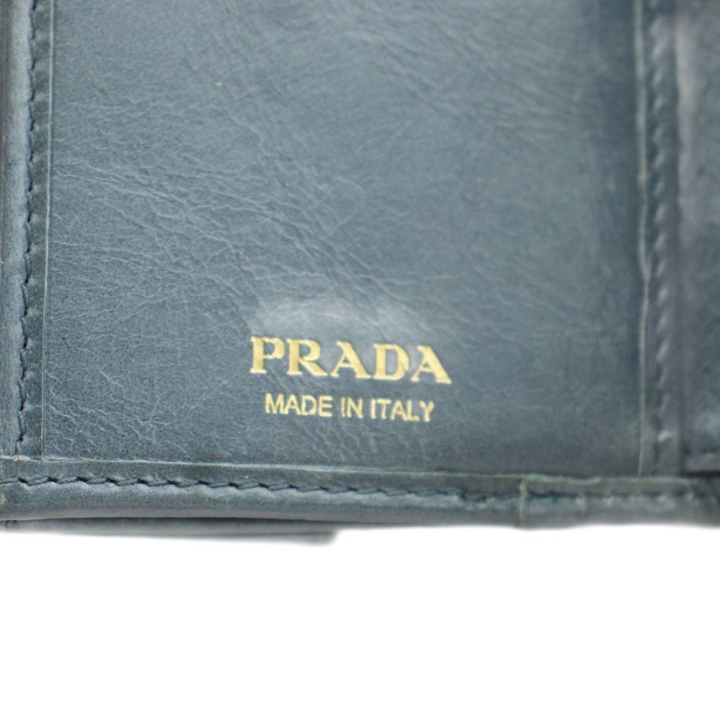 Prada Triangle Plate Logo Soft Looks Wallet Trifold Coin Purse Leather Blue Gray — view 3