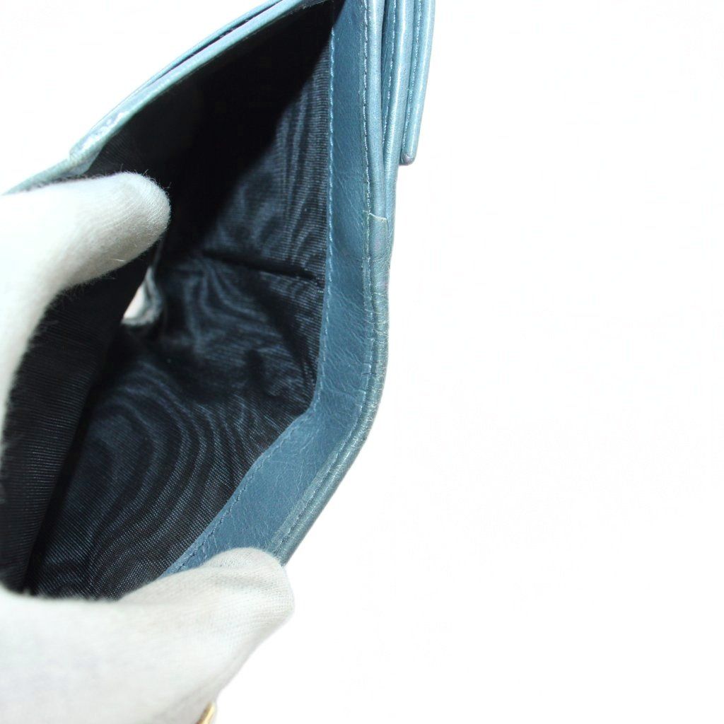 Prada Triangle Plate Logo Soft Looks Wallet Trifold Coin Purse Leather Blue Gray — view 8