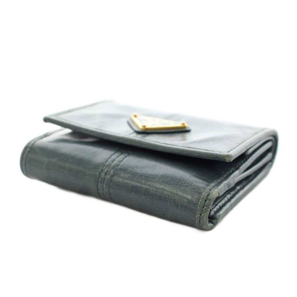 Prada Triangle Plate Logo Soft Looks Wallet Trifold Coin Purse Leather Blue Gray — view 4