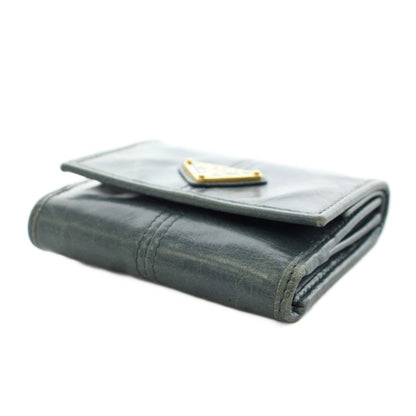 Prada Triangle Plate Logo Soft Looks Wallet Trifold Coin Purse Leather Blue Gray — view 4
