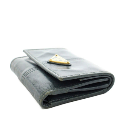 Prada Triangle Plate Logo Soft Looks Wallet Trifold Coin Purse Leather Blue Gray — view 5
