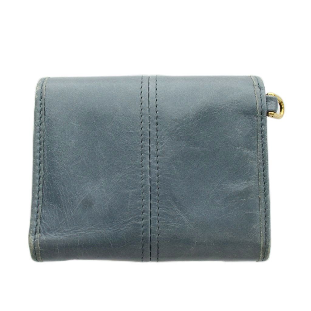 Prada Triangle Plate Logo Soft Looks Wallet Trifold Coin Purse Leather Blue Gray — view 2