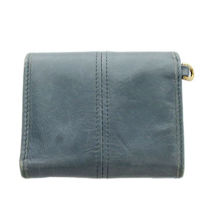Prada Triangle Plate Logo Soft Looks Wallet Trifold Coin Purse Leather Blue Gray — view 2