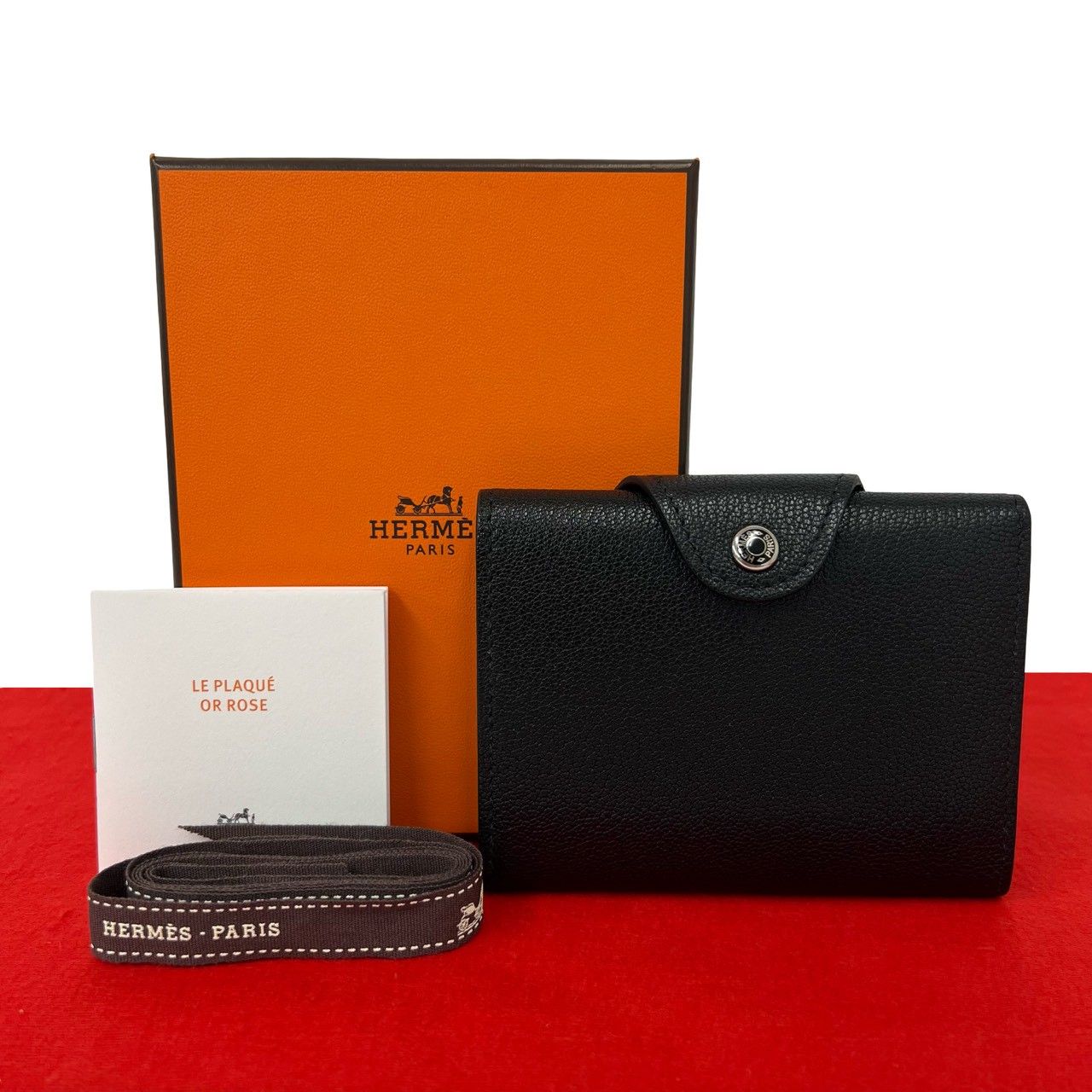 Hermes Illiade Compact Wallet Chevresham Kira Leather Bifold Black