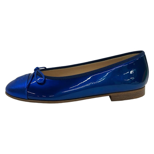 Chanel Flat Shoes 37 C Blue CC Logo Leather