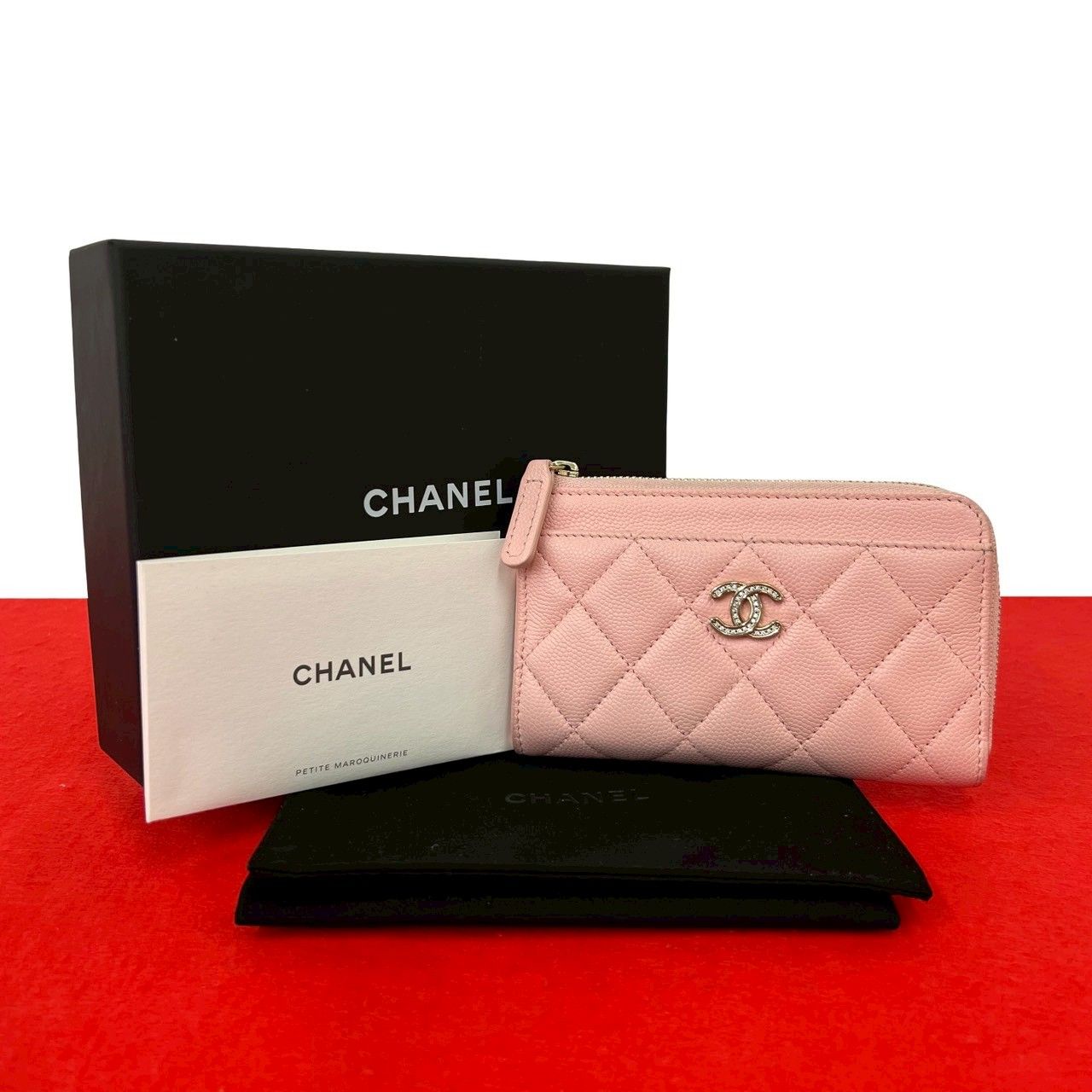 Chanel And Fragment Case Quilted CC Logo Caviar Leather Coin Pass Pink