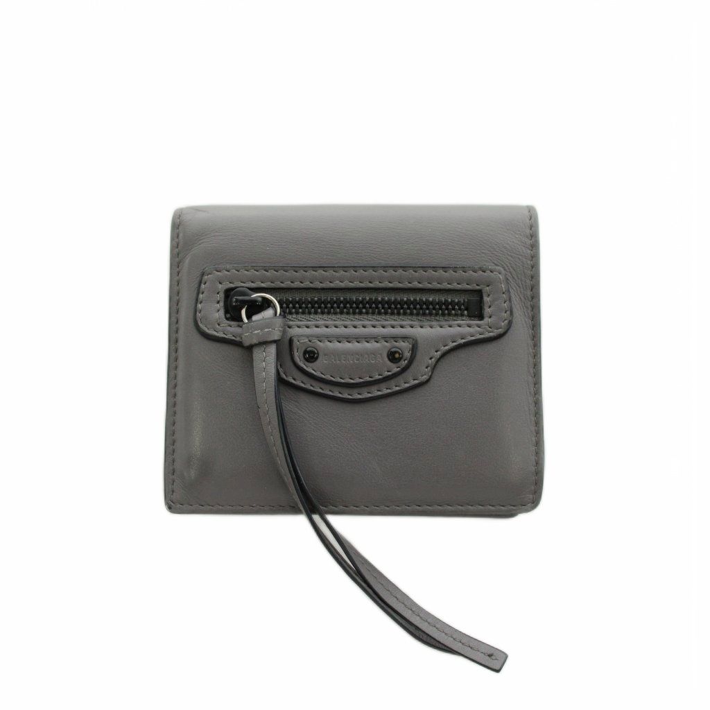 Balenciaga Neo Classic Mini Wallet Bifold Coin Purse Leather Gray