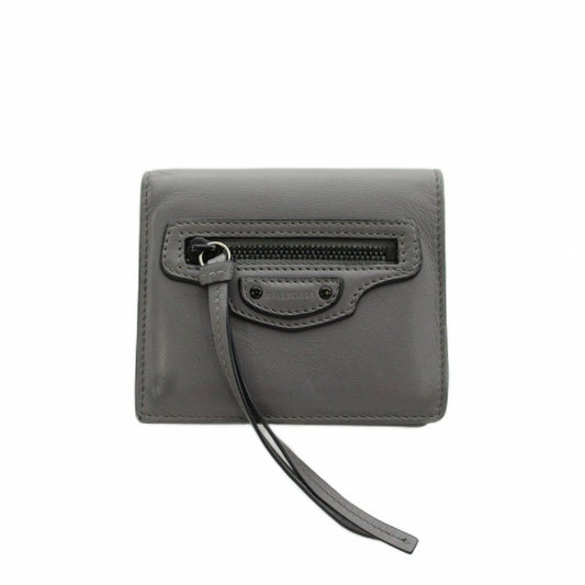 Balenciaga Neo Classic Mini Wallet Bifold Coin Purse Leather Gray