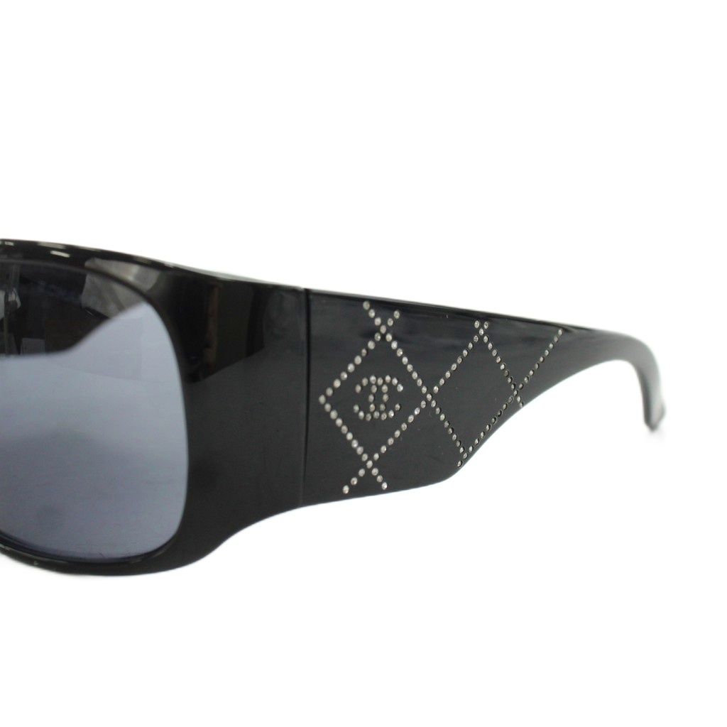 Chanel Quilted Stitch Rhinestone CC Logo Sunglasses Black Eyewear — view 5