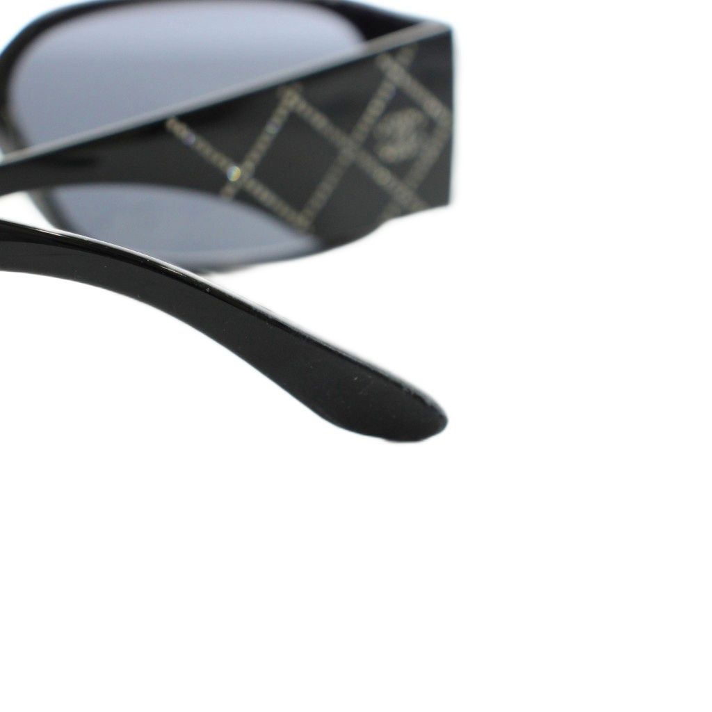 Chanel Quilted Stitch Rhinestone CC Logo Sunglasses Black Eyewear — view 8