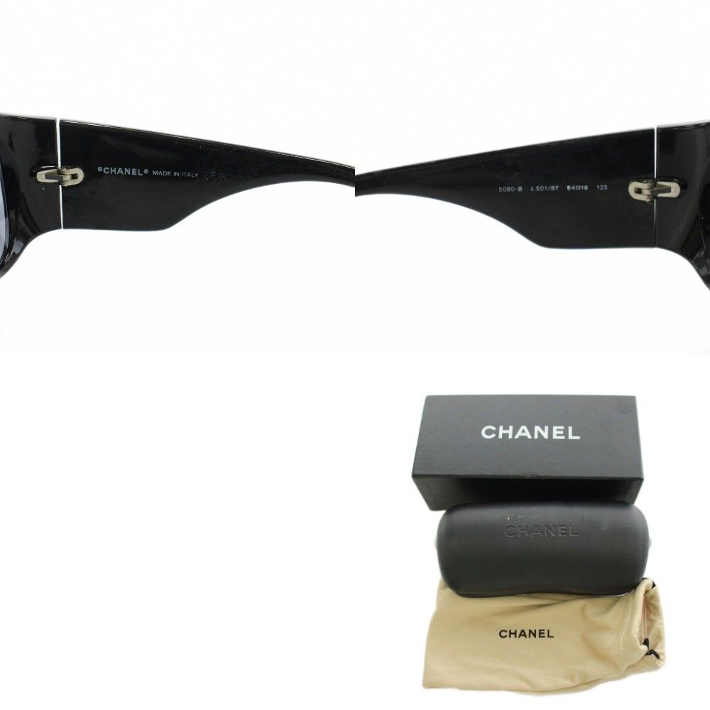 Chanel Quilted Stitch Rhinestone CC Logo Sunglasses Black Eyewear — view 9