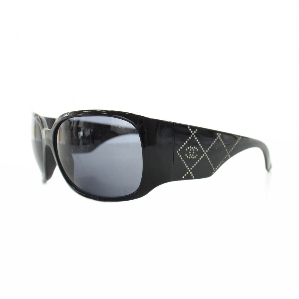 Chanel Quilted Stitch Rhinestone CC Logo Sunglasses Black Eyewear — view 2
