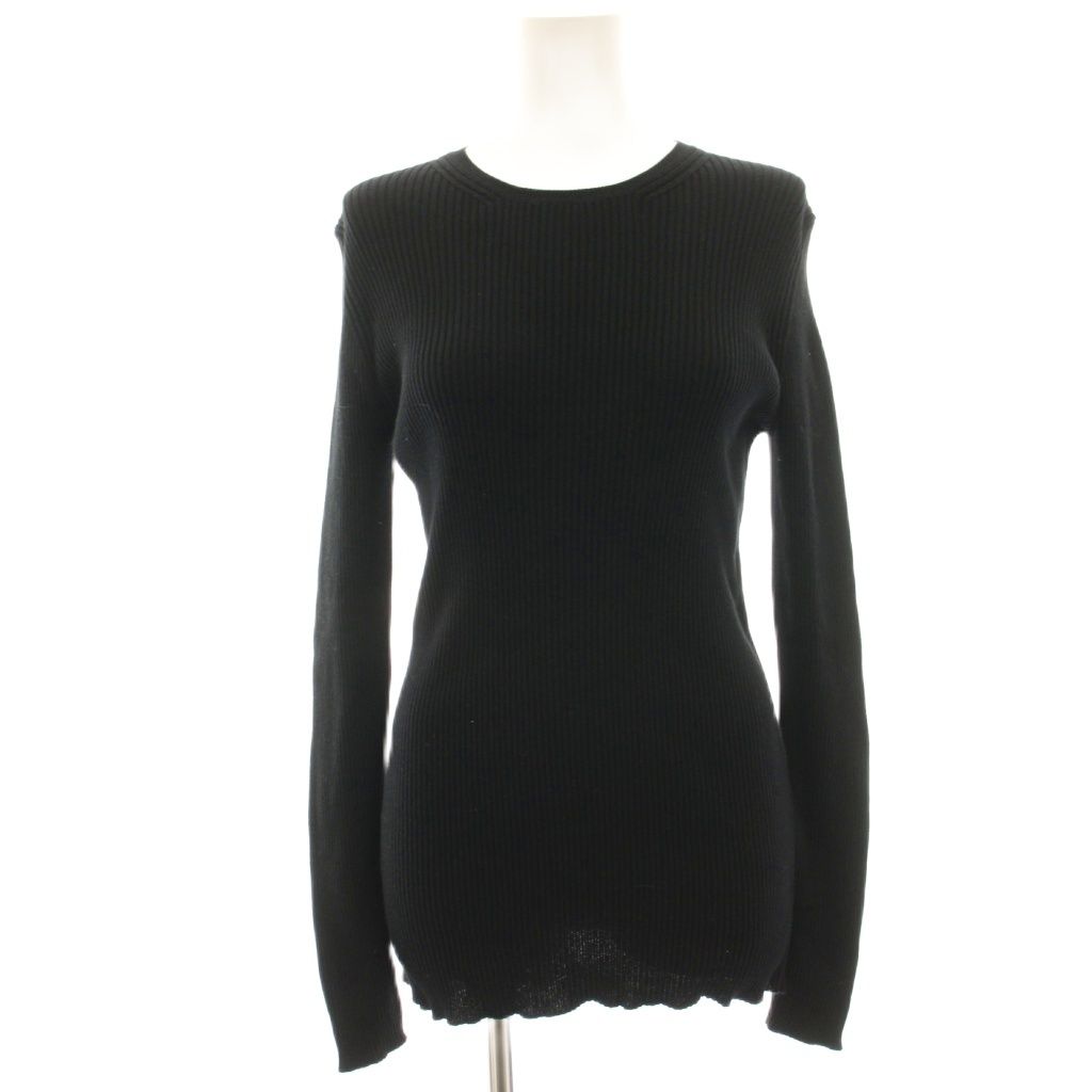 Prada Knit Top Rib Long Sleeve 42 Black HN Sweater