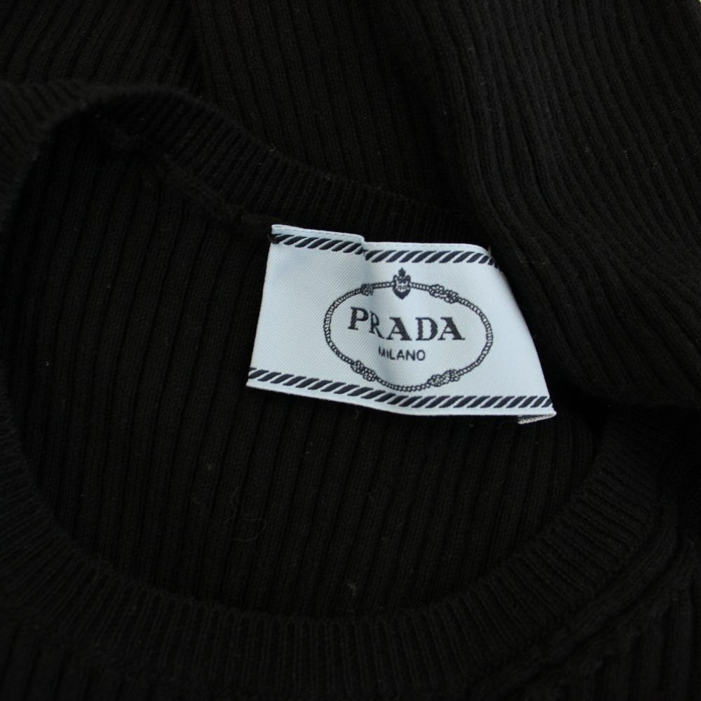 Prada Knit Top Rib Long Sleeve 42 Black HN Sweater — view 4
