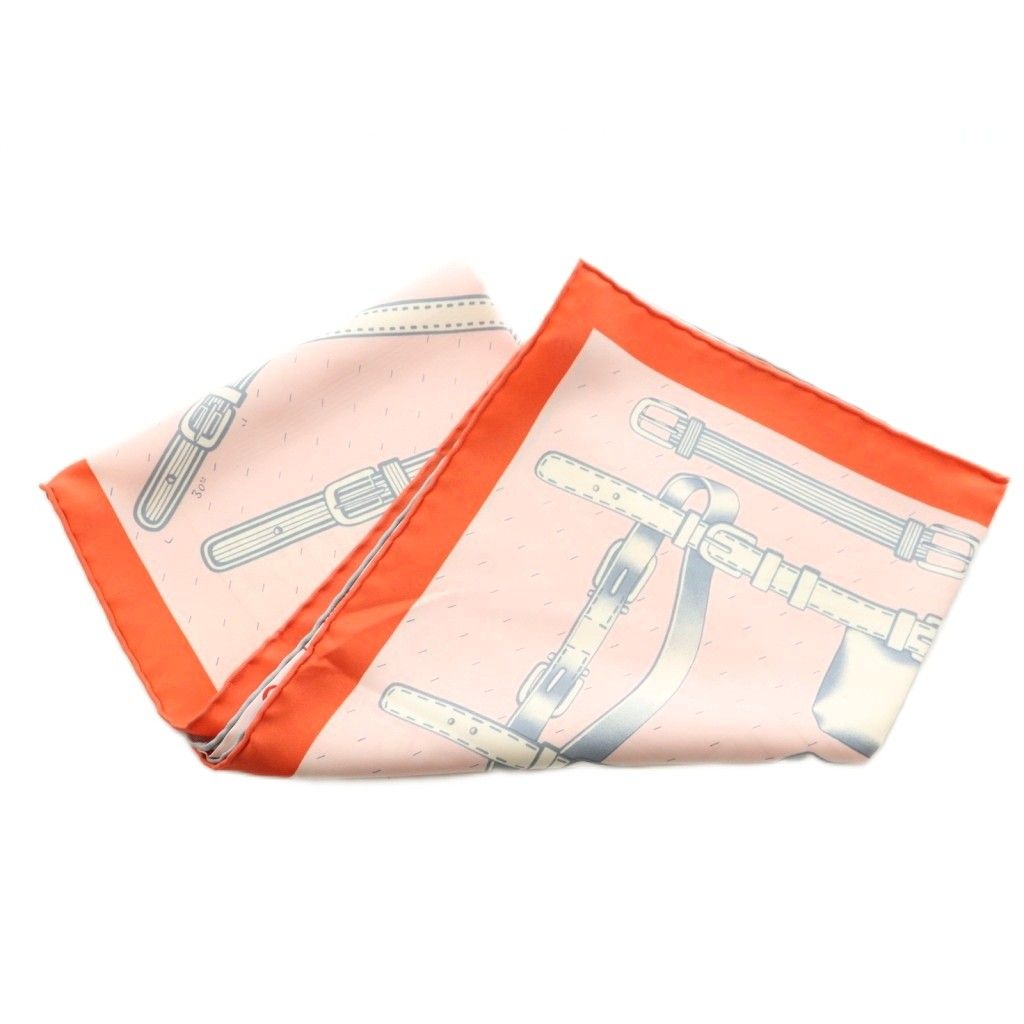 Hermes Harnais de Timon Carre 90 Scarf Silk All Over Pattern Pink Orange Gray — view 3