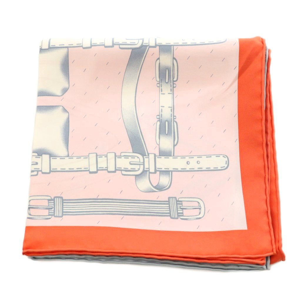 Hermes Harnais de Timon Carre 90 Scarf Silk All Over Pattern Pink Orange Gray — view 2