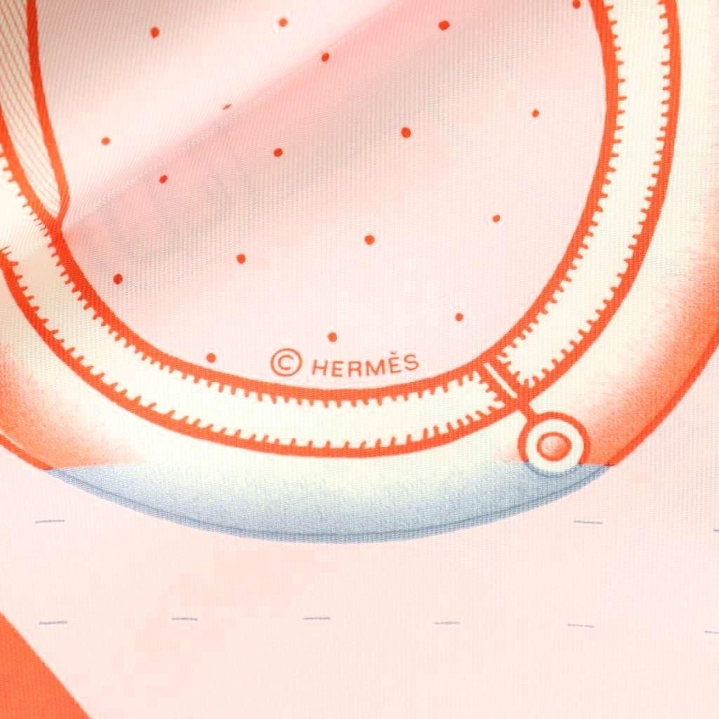 Hermes Harnais de Timon Carre 90 Scarf Silk All Over Pattern Pink Orange Gray — view 6