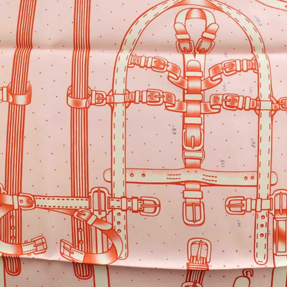 Hermes Harnais de Timon Carre 90 Scarf Silk All Over Pattern Pink Orange Gray — view 5