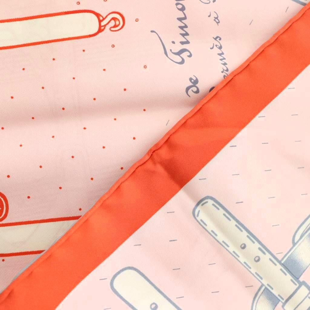 Hermes Harnais de Timon Carre 90 Scarf Silk All Over Pattern Pink Orange Gray — view 4